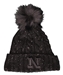 Womens Black Fuzzy Pom Cuffed Knit Hat - HT-C8457