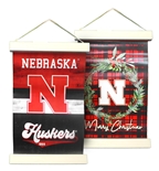 Reversible Nebraska Huskers Merry Christmas Plaid Banner Hang-Sign