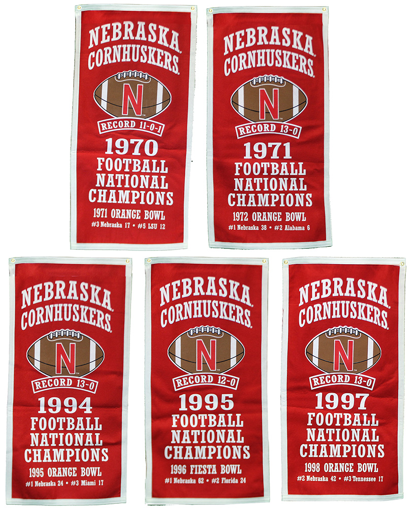 All Five Husker National Champs Banners