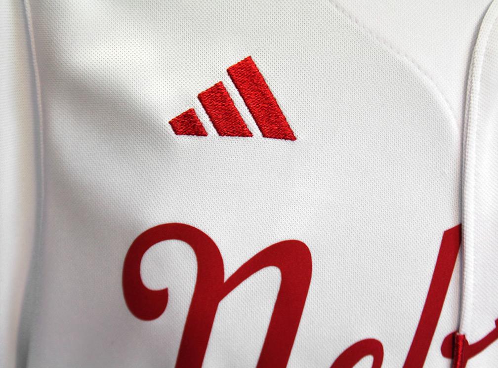 Nebraska Script Adidas White Nebraska Script SS Button Up Baseball Jersey