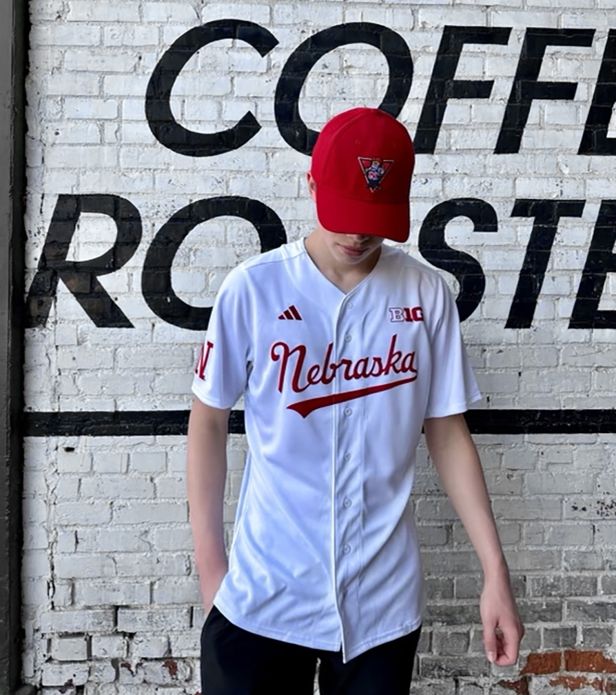 Adidas White Nebraska Script SS Button Up Baseball Jersey