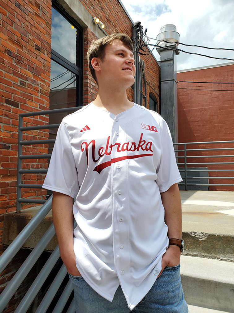 Adidas White Nebraska Script SS Button Up Baseball Jersey