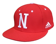 Adidas Nebraska Huskers Flat Bill Fitted Baseball Cap - Red