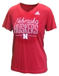 Adidas Womens Red Huskers V Neck Blend SS Tee