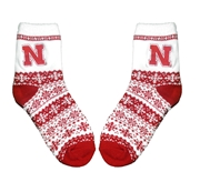 Womens Nebraska Holiday Fuzzy Socks